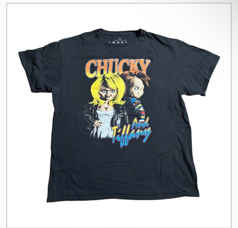 Bride of Chucky And Tiffany Black Graphic T-Shirt Size Large